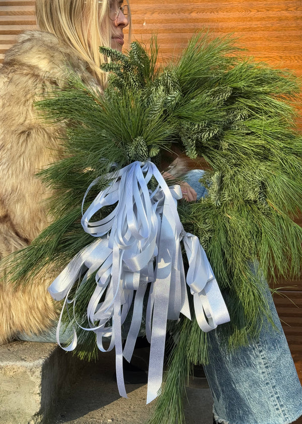 Wreath with silver ribbons
