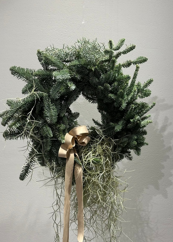 Christmas Wreath | Beige ribbon and tillandsia